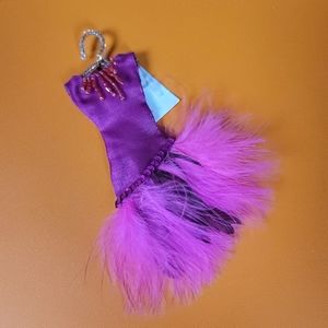 Marshall Fields vintage Christmas ornament silk and feather pink dress